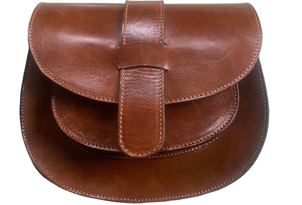 Handmade Vintage style , Brown Leather Saddle style handbag