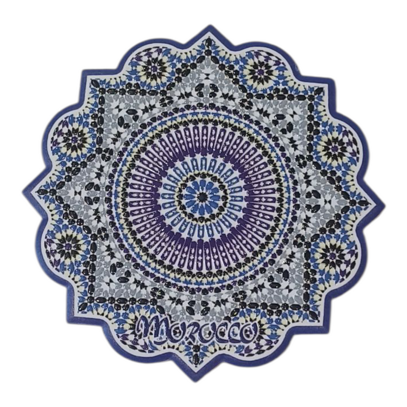 Colourful Elegant Ceramic Moroccan Design Coasters Geometric Mosaic Tiles With Cork Base and Intricate Details (Style 6 )