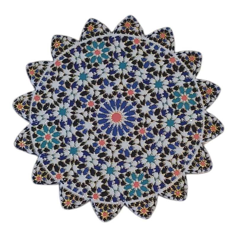 Colourful Elegant Ceramic Moroccan Design Coasters Geometric Mosaic Tiles With Cork Base and Intricate Details (Style 6 )