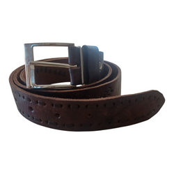 Hand tooled embossed dark brown leather belt for men