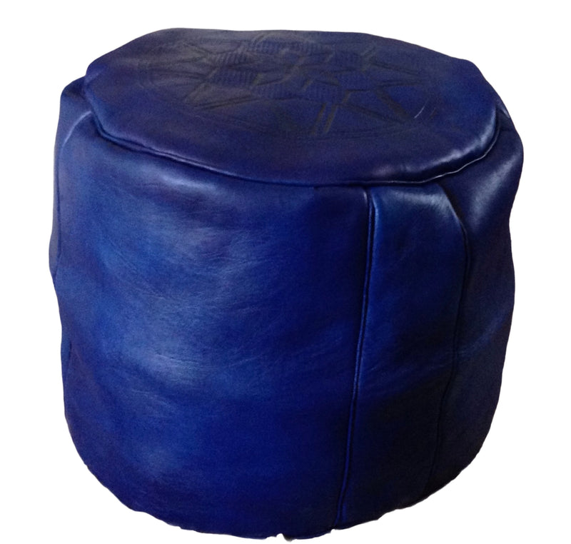 Leather Pouffe -  Blue