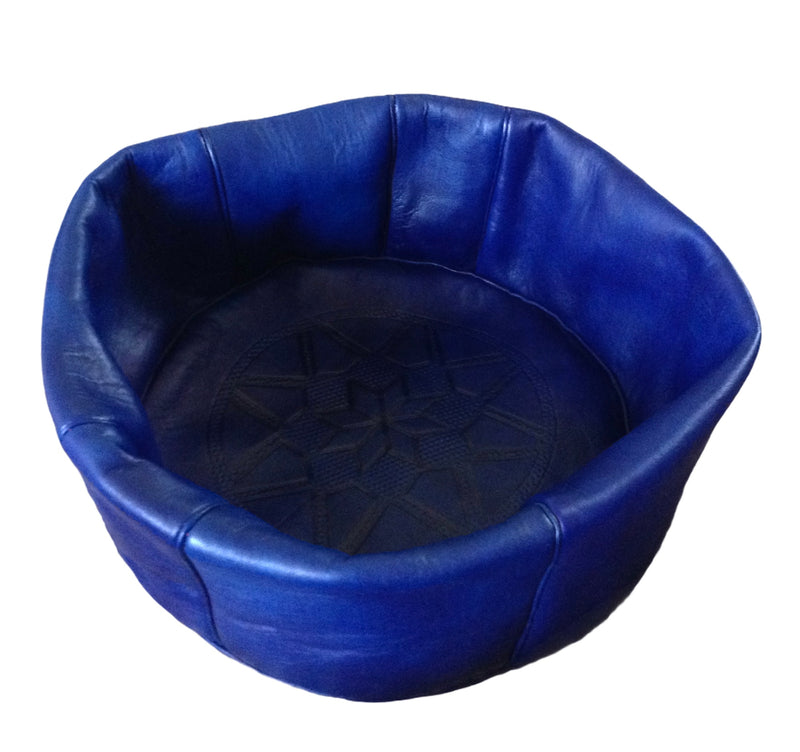 Leather Pouffe -  Blue