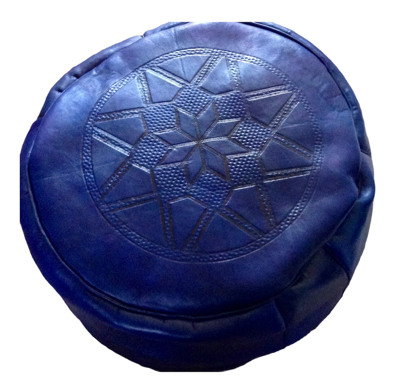 Leather Pouffe -  Blue