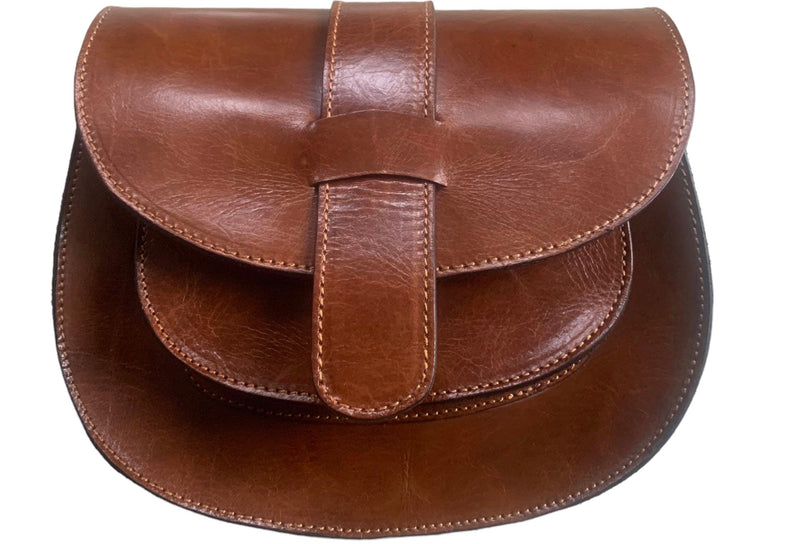 Handmade Vintage style , Brown Leather Saddle style handbag - Truly Moroccan