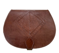 Vintage style, Embossed Leather Saddle Handbag