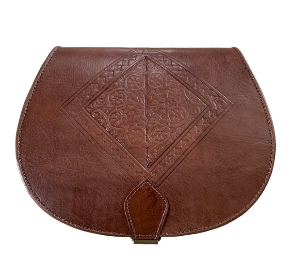 Vintage style, Embossed Leather Saddle Handbag