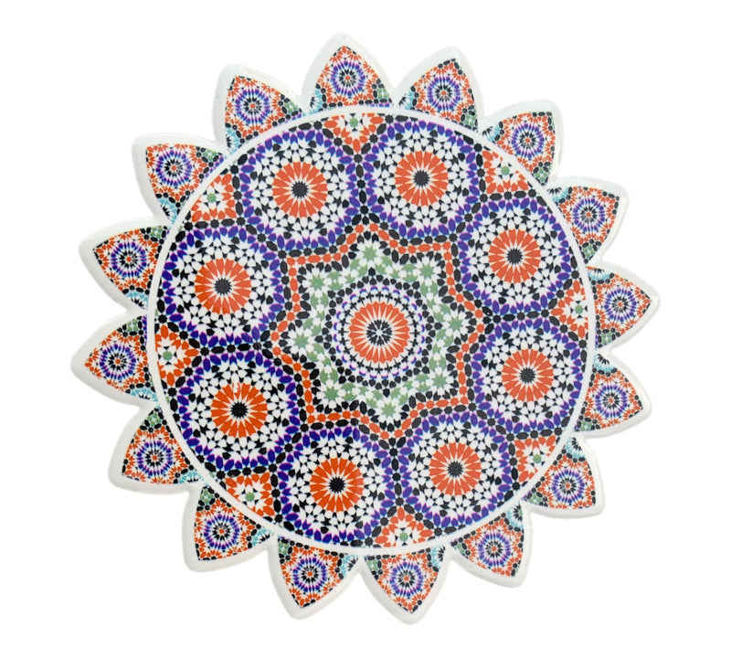 Colourful Elegant Ceramic Moroccan Design Coasters Geometric Mosaic Tiles With Cork Base and Intricate Details (Style 6 )