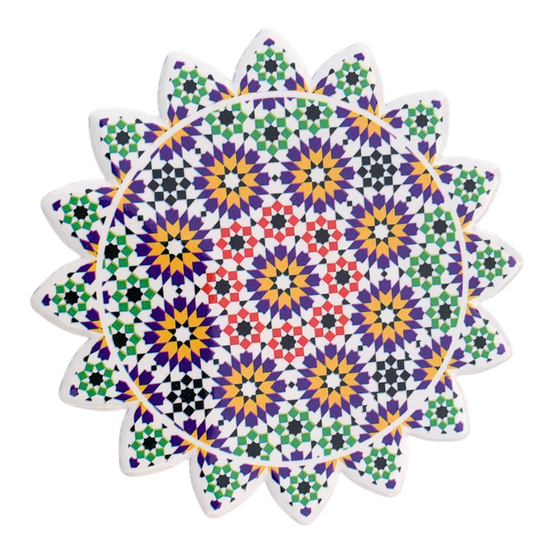 Colourful Elegant Ceramic Moroccan Design Coasters Geometric Mosaic Tiles With Cork Base and Intricate Details (Style 6 )