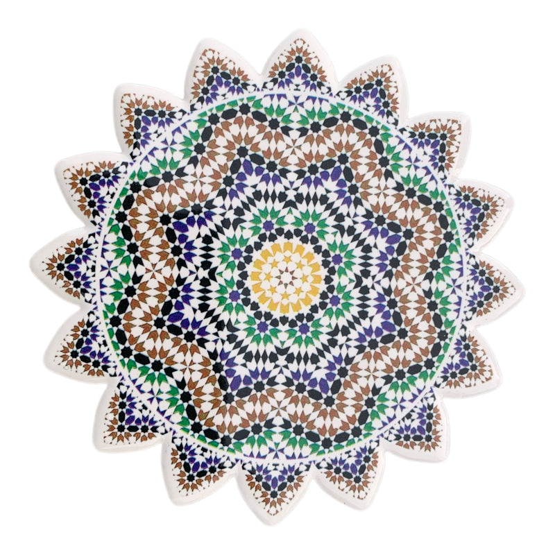 Colourful Elegant Ceramic Moroccan Design Coasters Geometric Mosaic Tiles With Cork Base and Intricate Details (Style 6 )