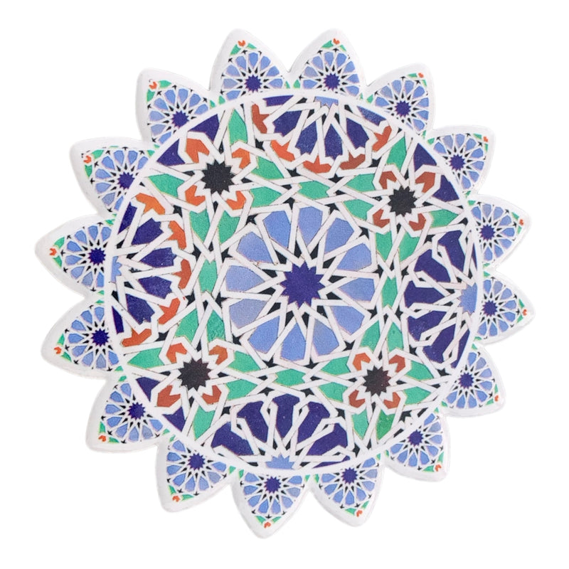 Colourful Elegant Ceramic Moroccan Design Coasters Geometric Mosaic Tiles With Cork Base and Intricate Details (Style 6 )