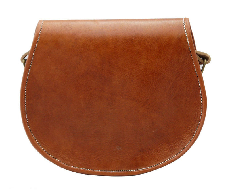 Handmade Real Leather Saddle Handbag Vintage Style Cutwork in Tan