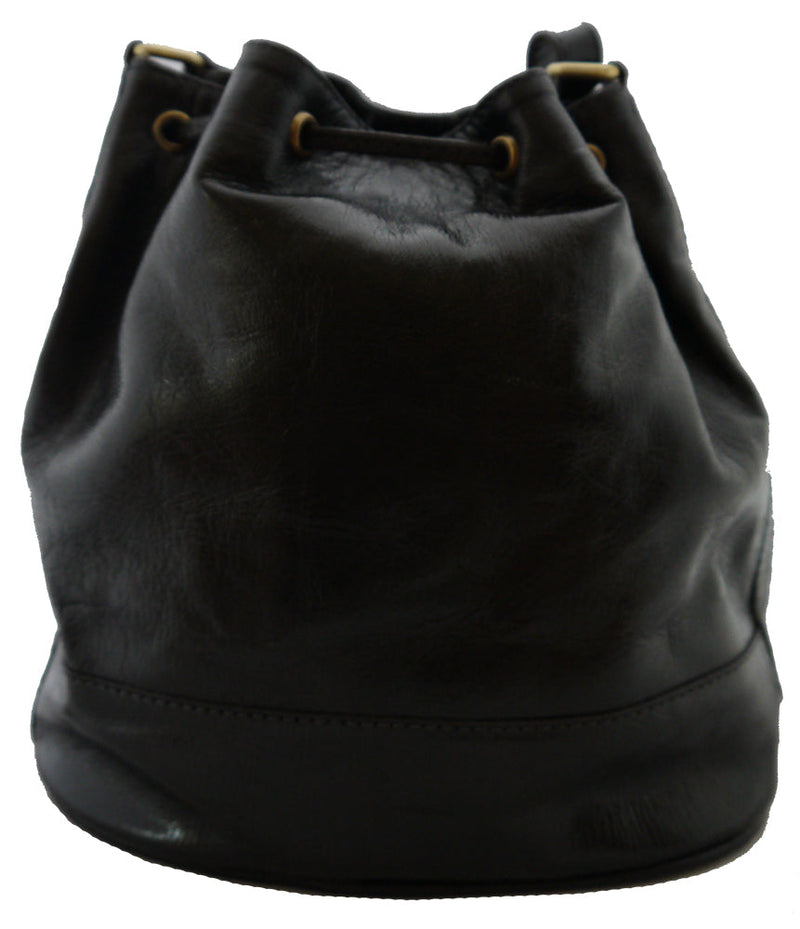 Black Leather and Tweed Bucket Bag