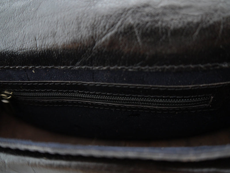 Black Leather and Tweed Saddle Handbag