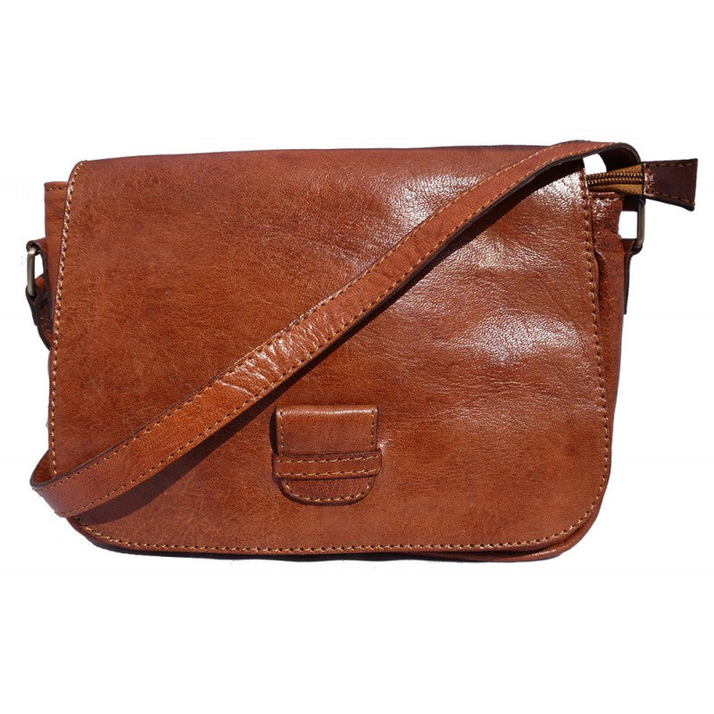 Premium Leather Square Saddle Bag - Tan