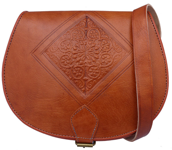 Vintage style, Embossed Leather Saddle Handbag