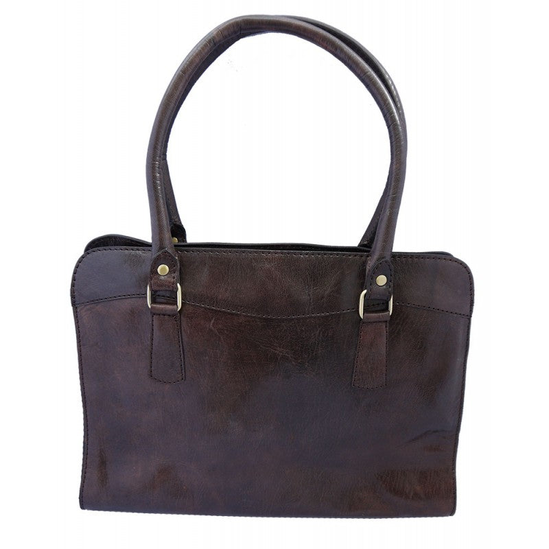 Premium Leather Zip Top Smart Bag - Brown